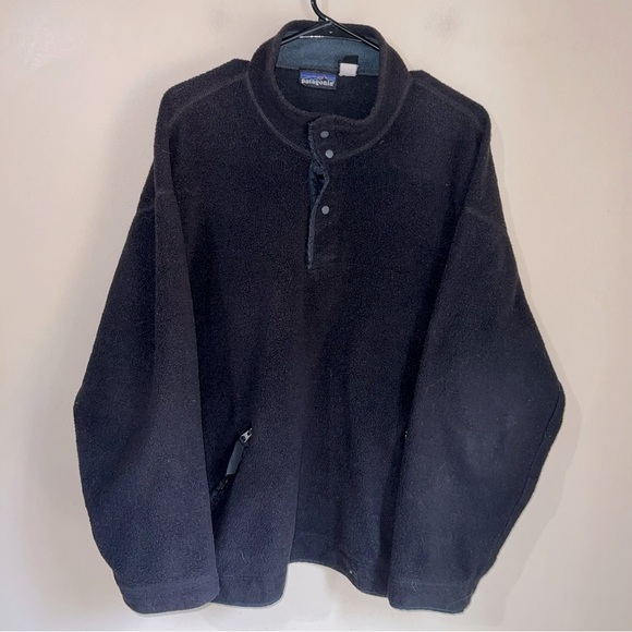 Vintage Patagonia Synchilla Wooly-T Snap Fleece Jacket Men's Large Black - Picture 1 of 3